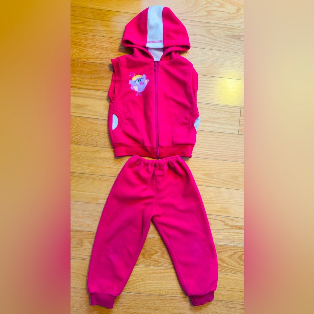 Kids Pink fleece Hooded Tracksuit size 18-24m